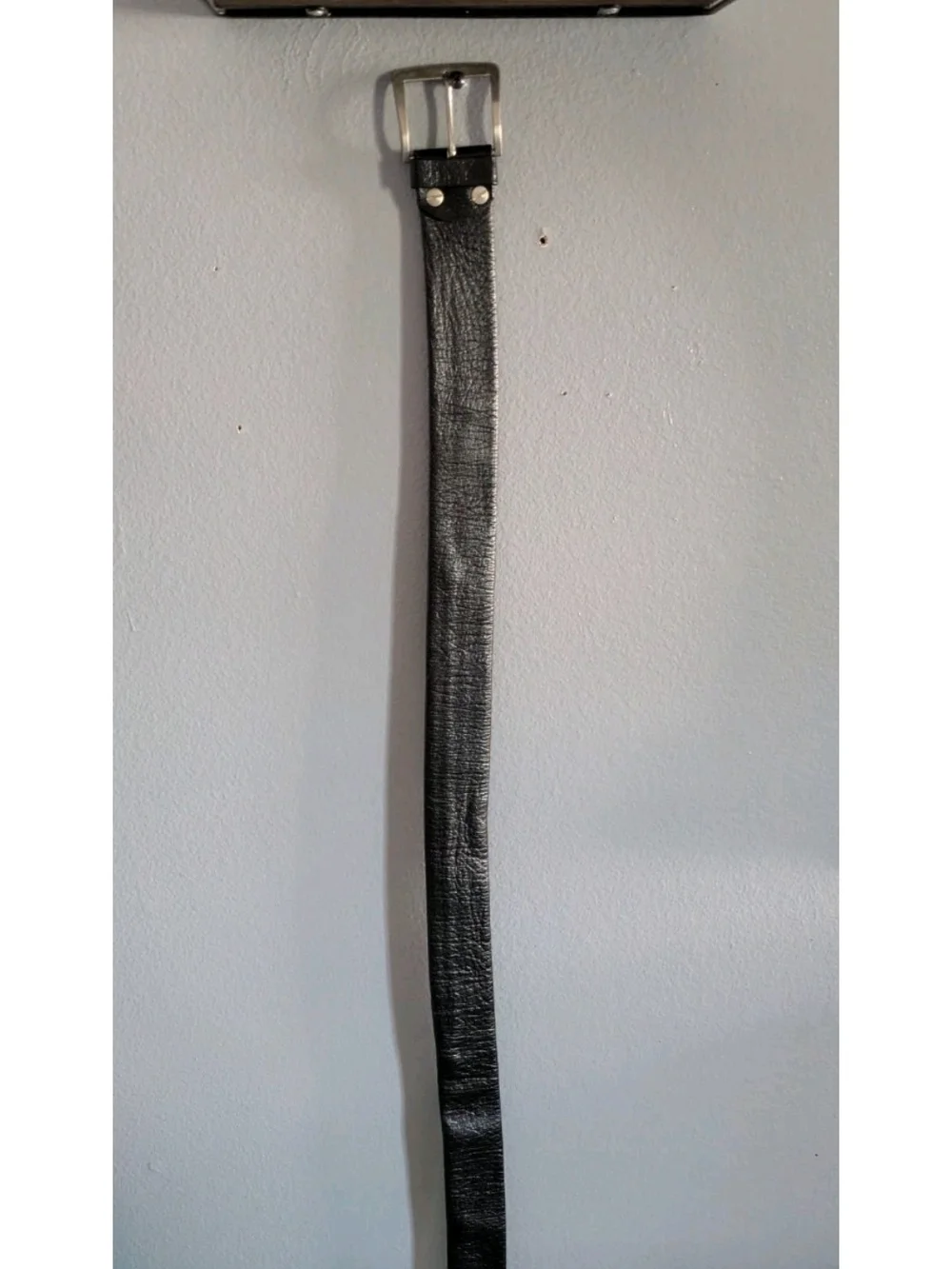 Men's Black Leather Belt with Silver Buckle